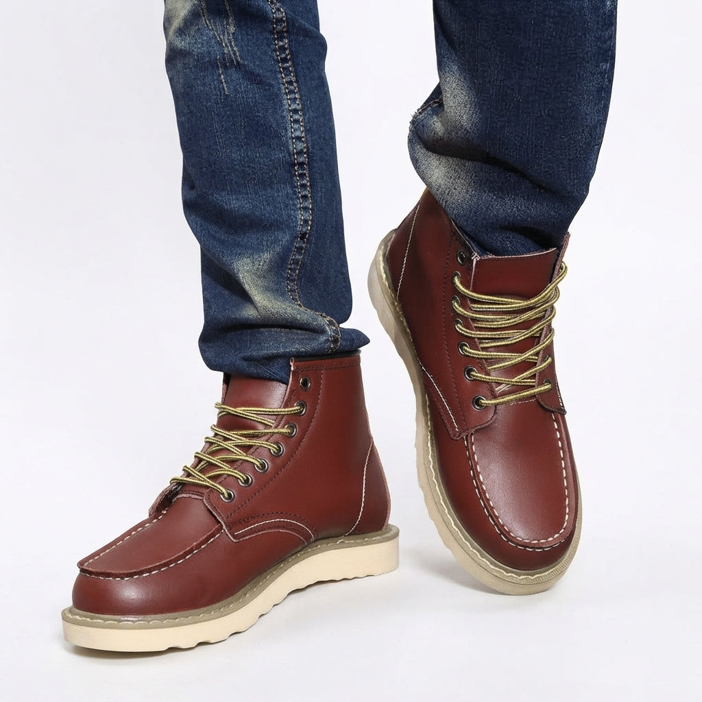 Galbraith | Sturdy Moc Toe Leather Lace-Up Boots for Men