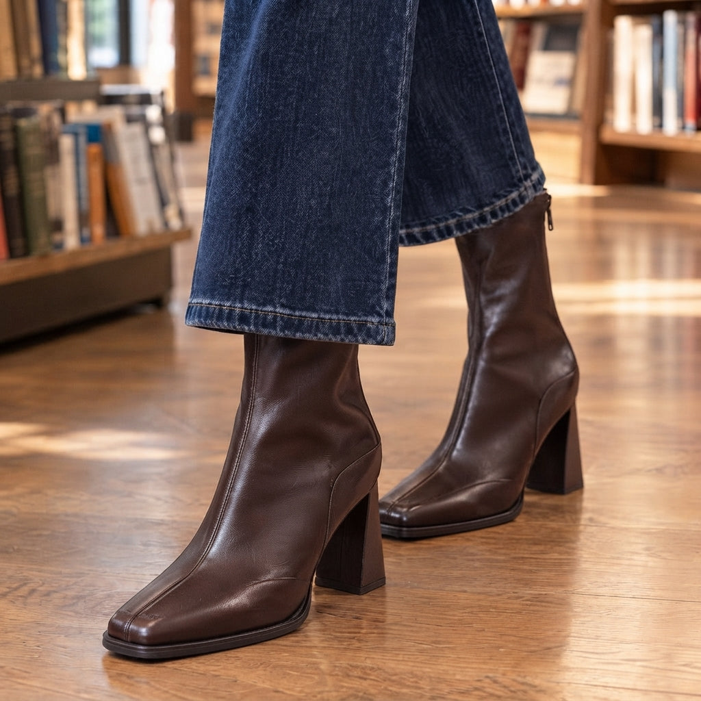 Una | Sharp Square Toe High Heeled Ankle Boots for Women