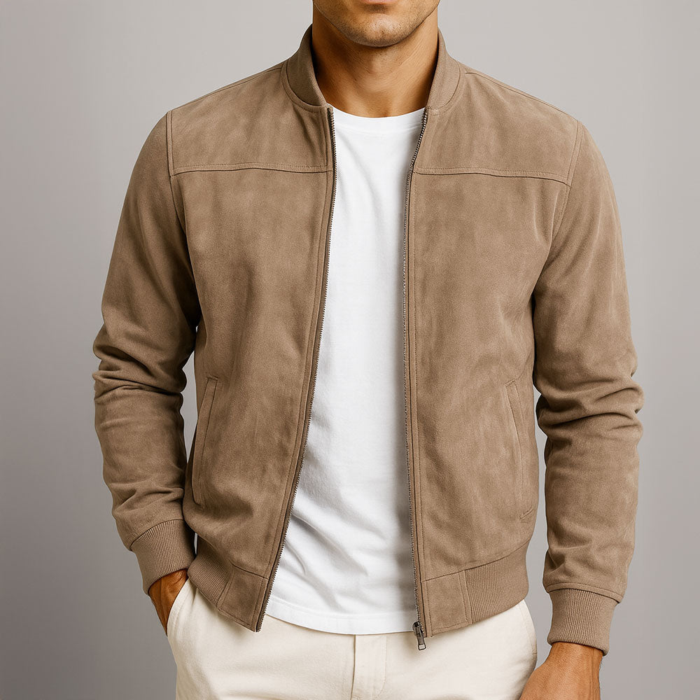 Holt | Sleek Faux Suede Bomber Jacket for Men's Casual Outerwear