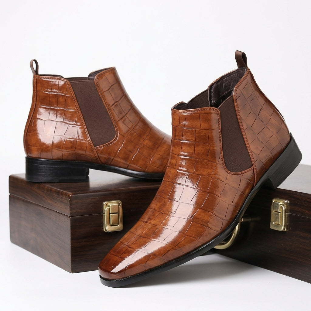 Leander | Sleek Croc-Embossed Chelsea Ankle Boots for Men