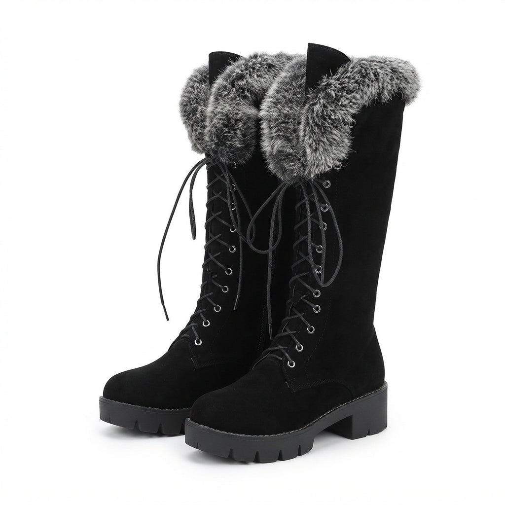Cosima | Rugged Chunky Lace-Up Knee High Boots for Women