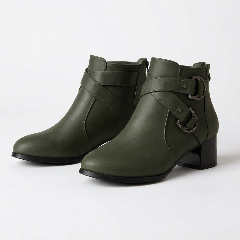 Clara | Classic Cross Strap Heeled Ankle Boots for Women