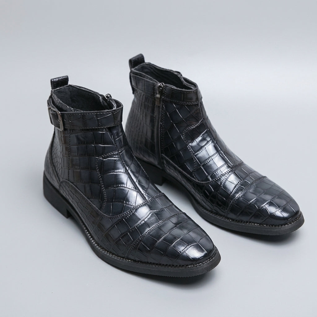 Baldwin | Sharp Croc-Embossed Leather Chelsea Boots