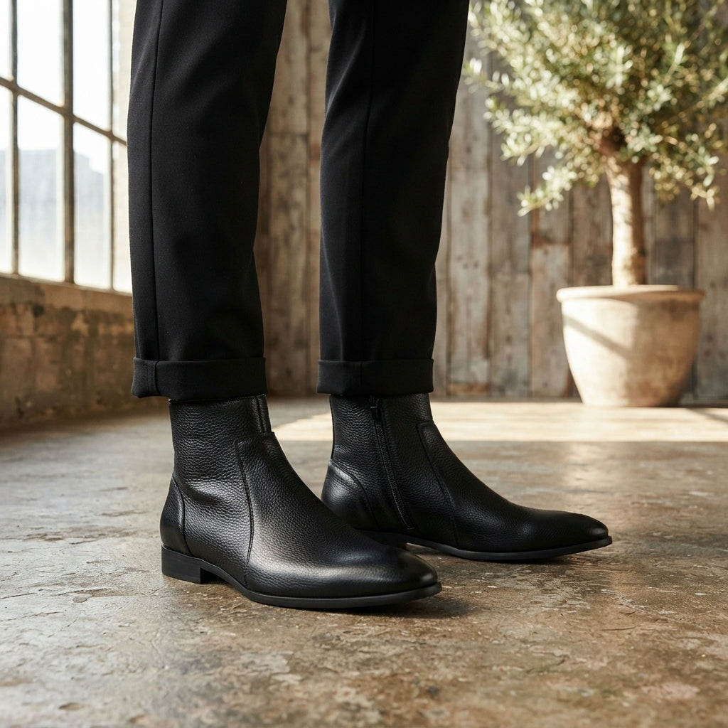 Leon | Modern Pointed Toe Leather Ankle Boots for Men