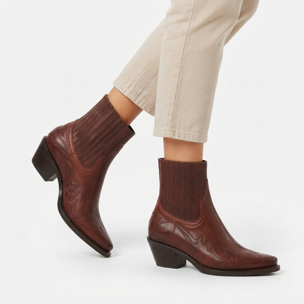 Seraphina | Sharp Leather Cowboy Chelsea Ankle Boots for Women