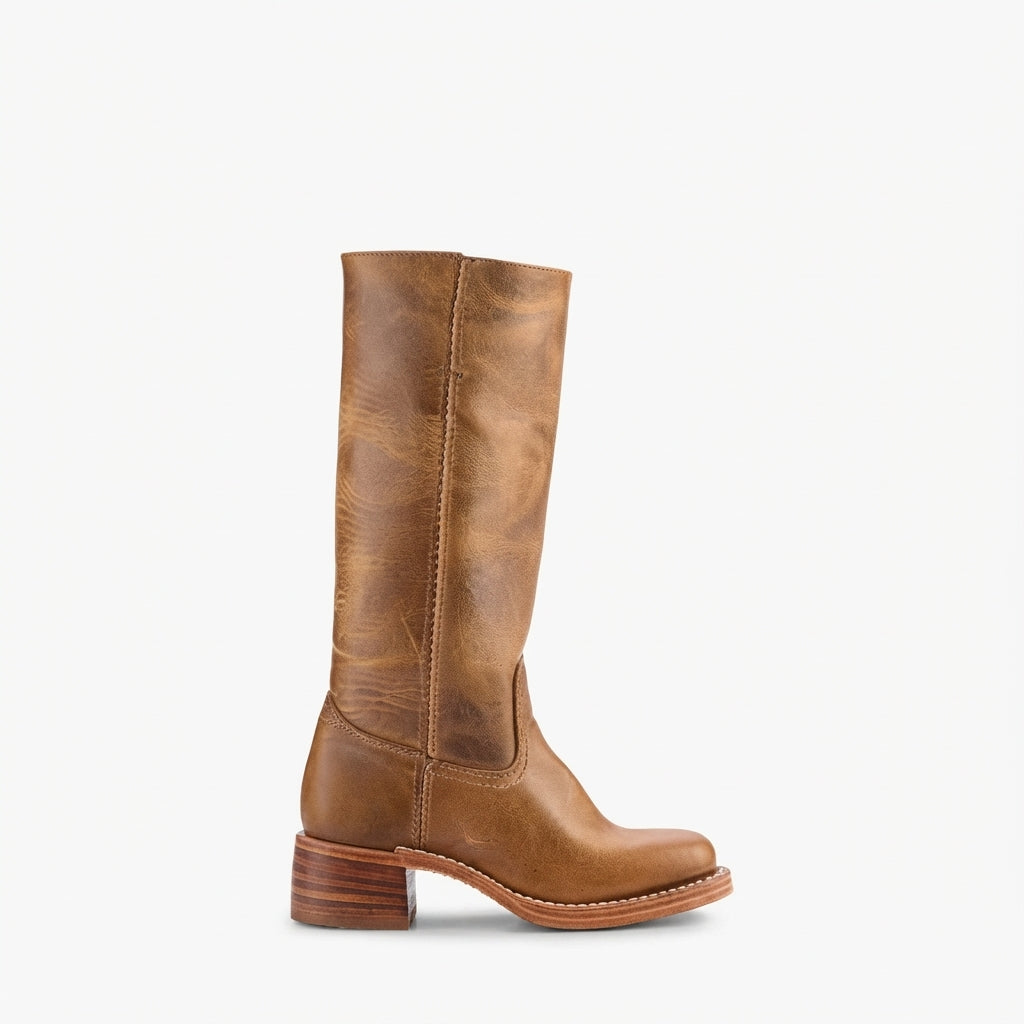 Edith | Classic Leather Heeled Knee High Boots for Women