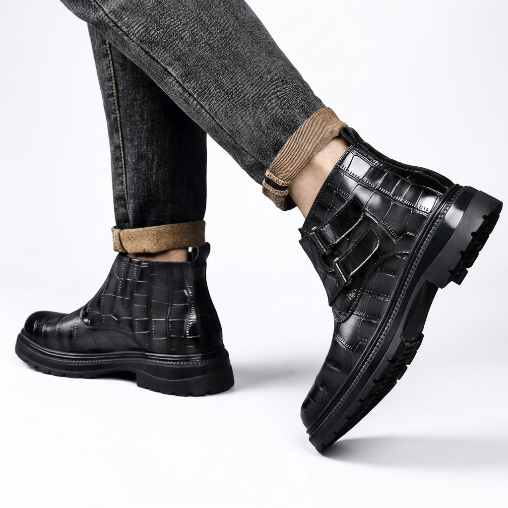 Axel | Modern Croc-Embossed Ankle Boots for Men