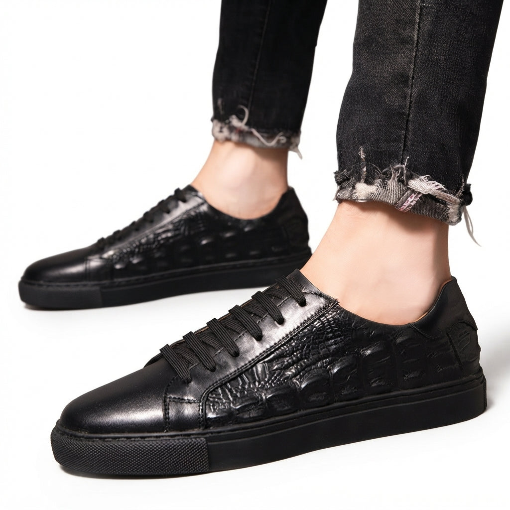 Isaac | Stylish Croc-Embossed Leather Trainers for Men