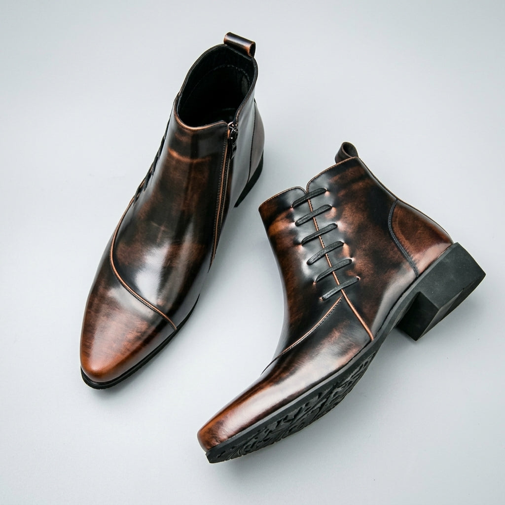 Xavier | Sleek Pointed Toe Leather Ankle Boots for Men