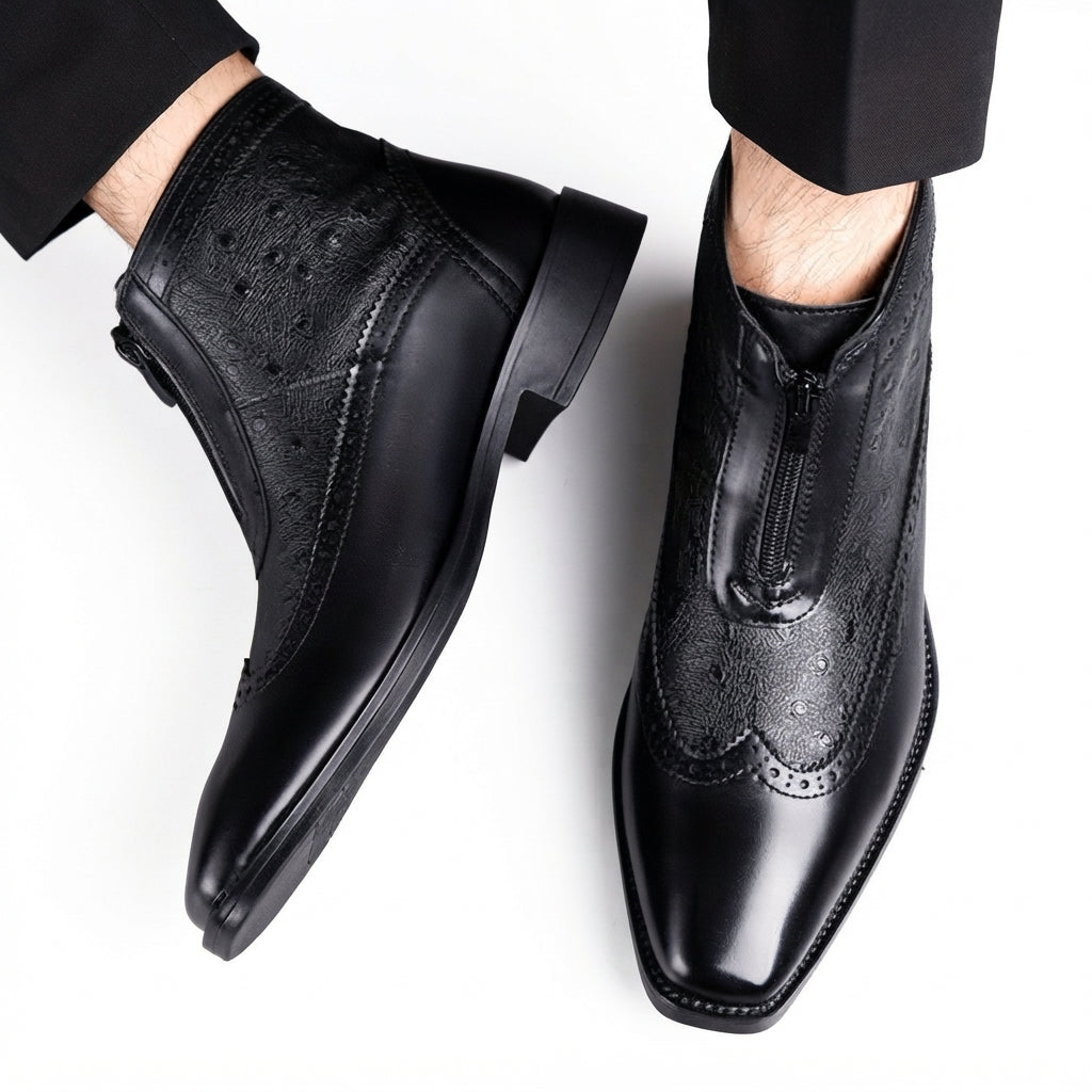 Corwin | Refined Leather Brogue Ankle Boots for Men