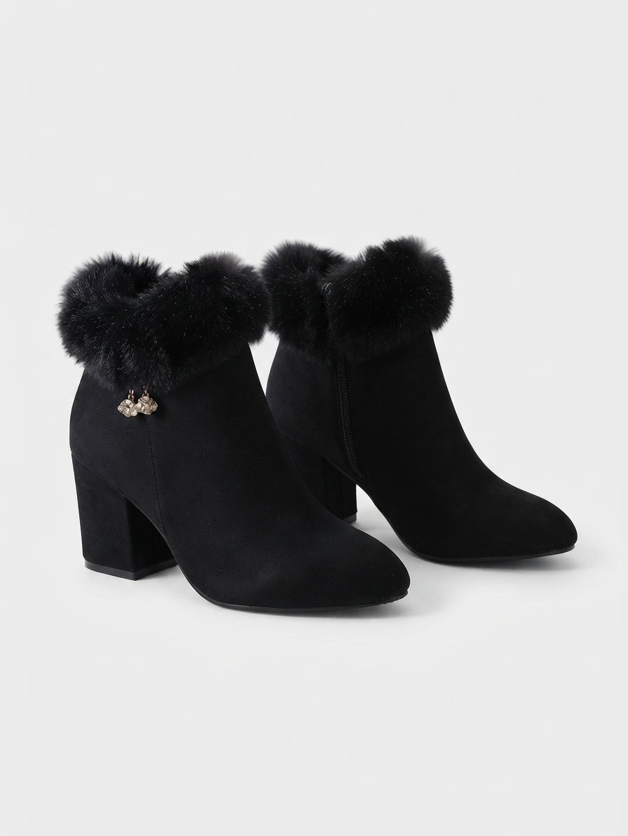 Beatrix | Cozy Faux Fur-Trim Heeled Ankle Boots for Women