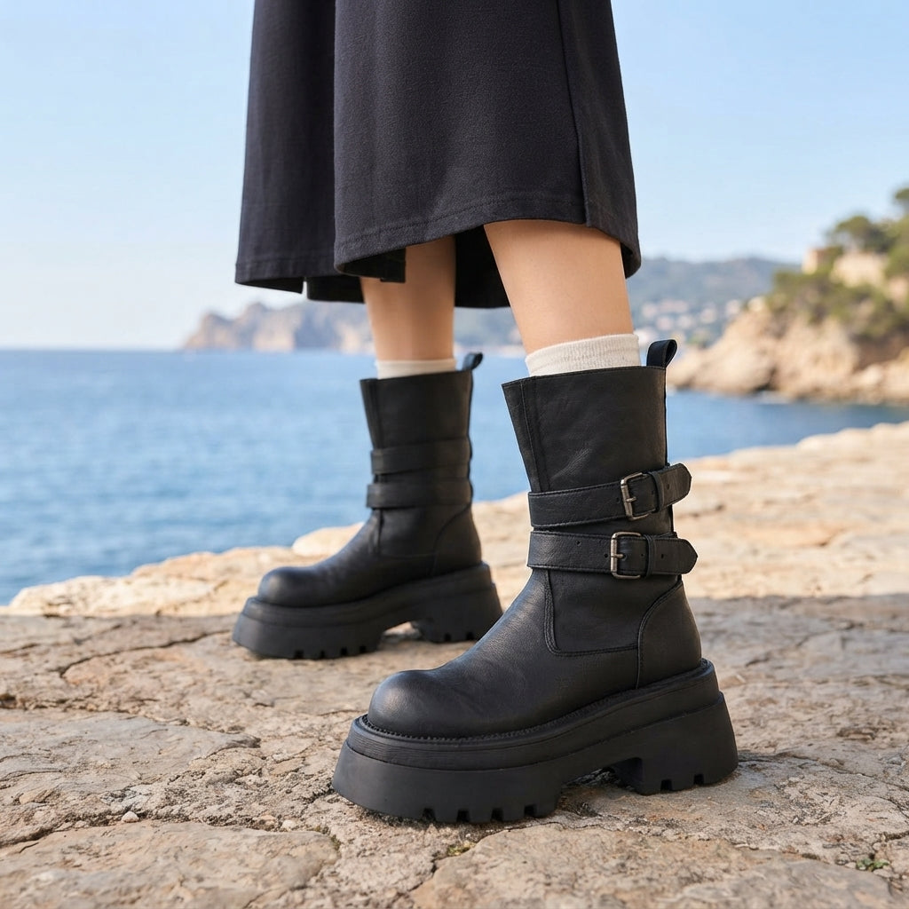 Octavia | Rugged Chunky Platform Biker Boots for Women