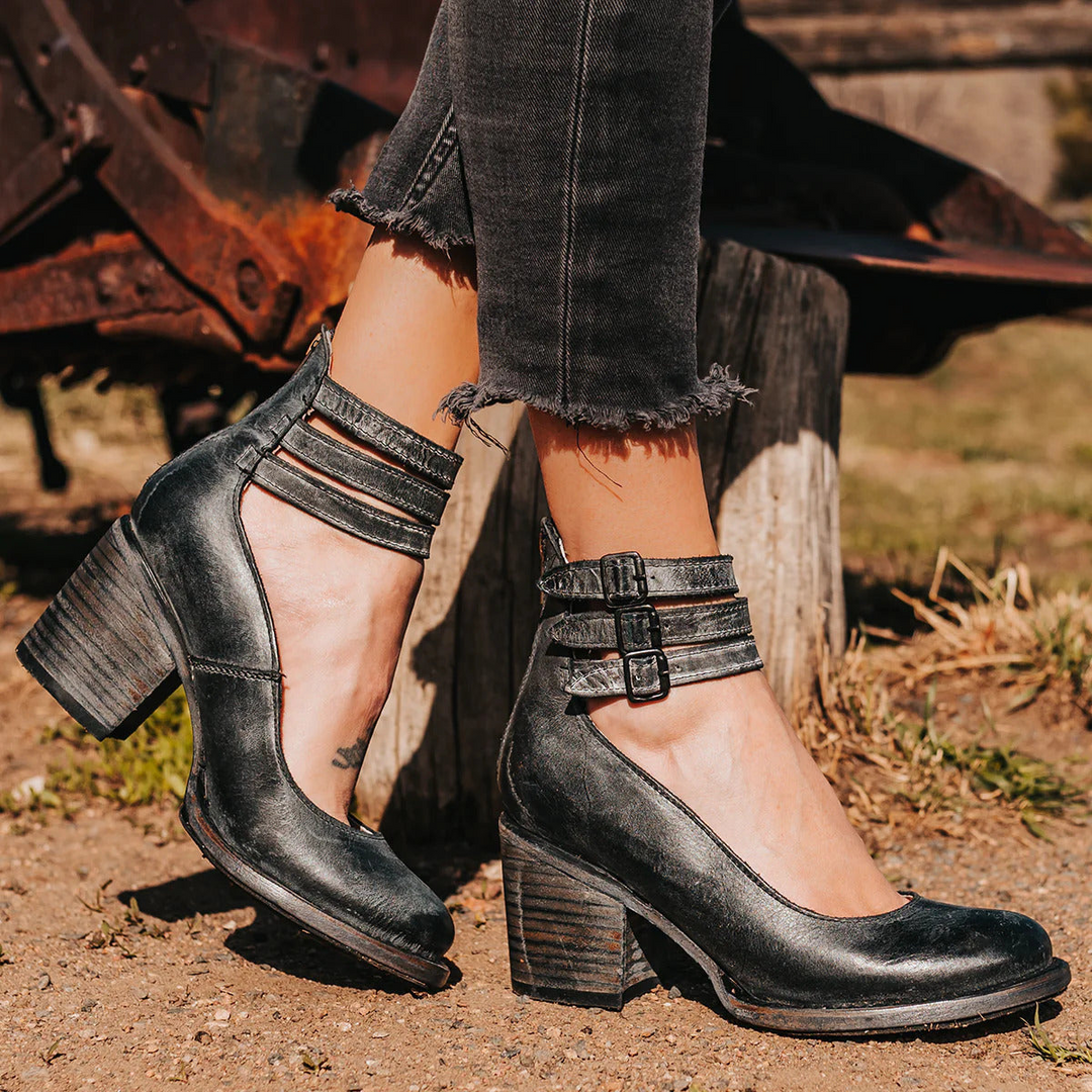 Corinne | Chic Buckle-Strap Leather Ankle Boots