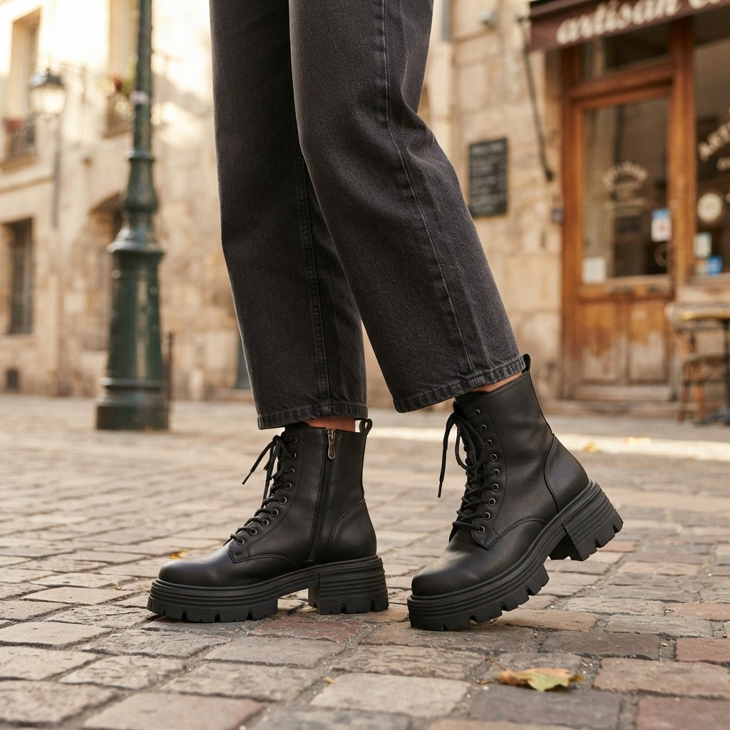 Petra | Sturdy Lace-Up Platform Combat Boots for Women