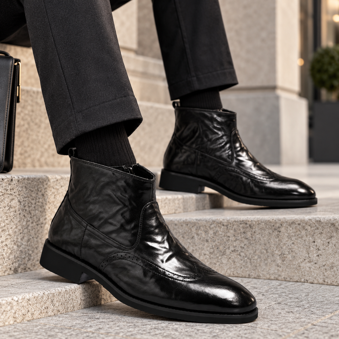 Garrett | Refined Leather Brogue Ankle Boots for Men