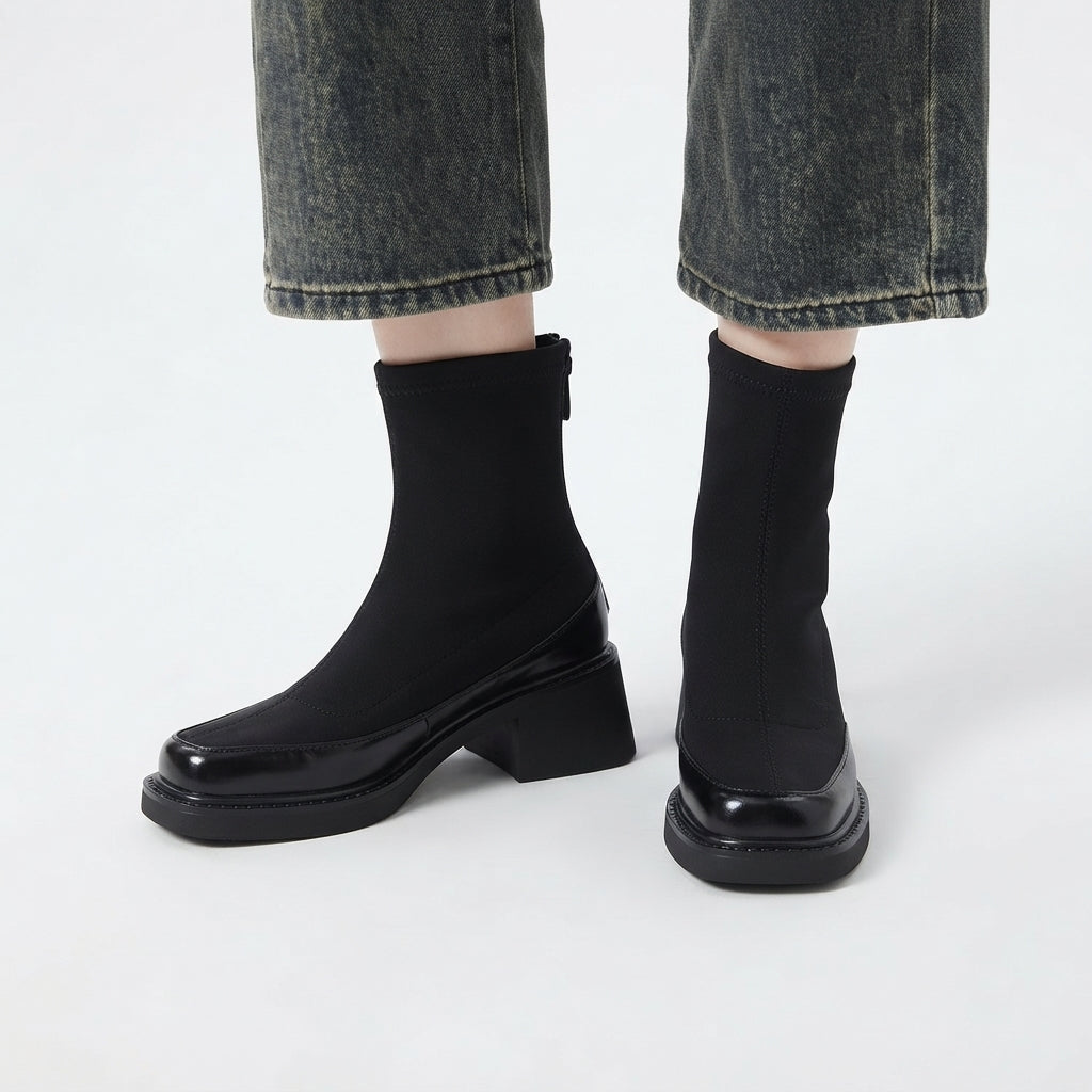 Lavinia | Sleek Square Toe Block Heel Ankle Boots for Women