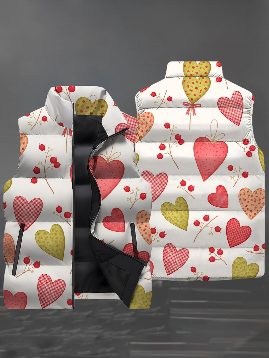 Penelope | Playful Heart Print Padded Gilet