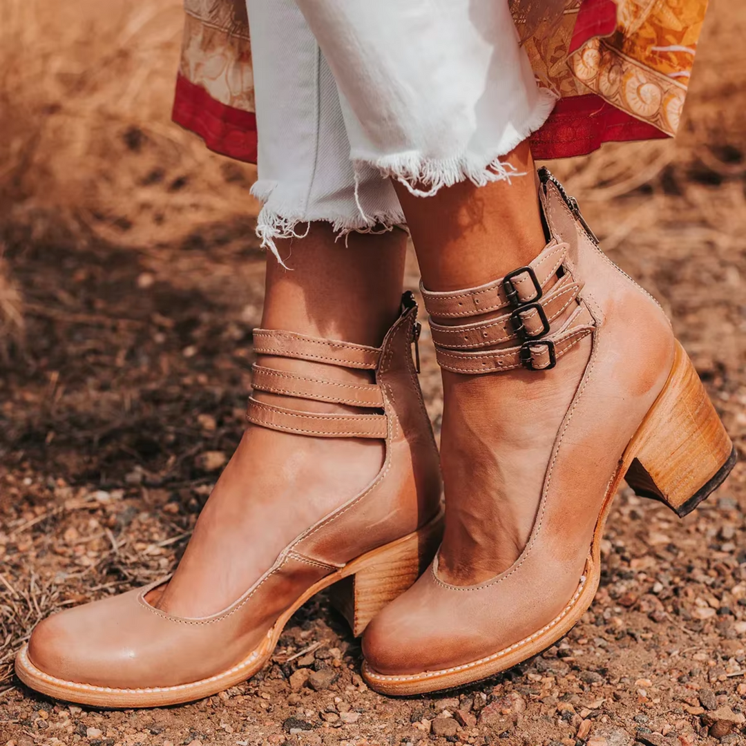 Corinne | Chic Buckle-Strap Leather Ankle Boots