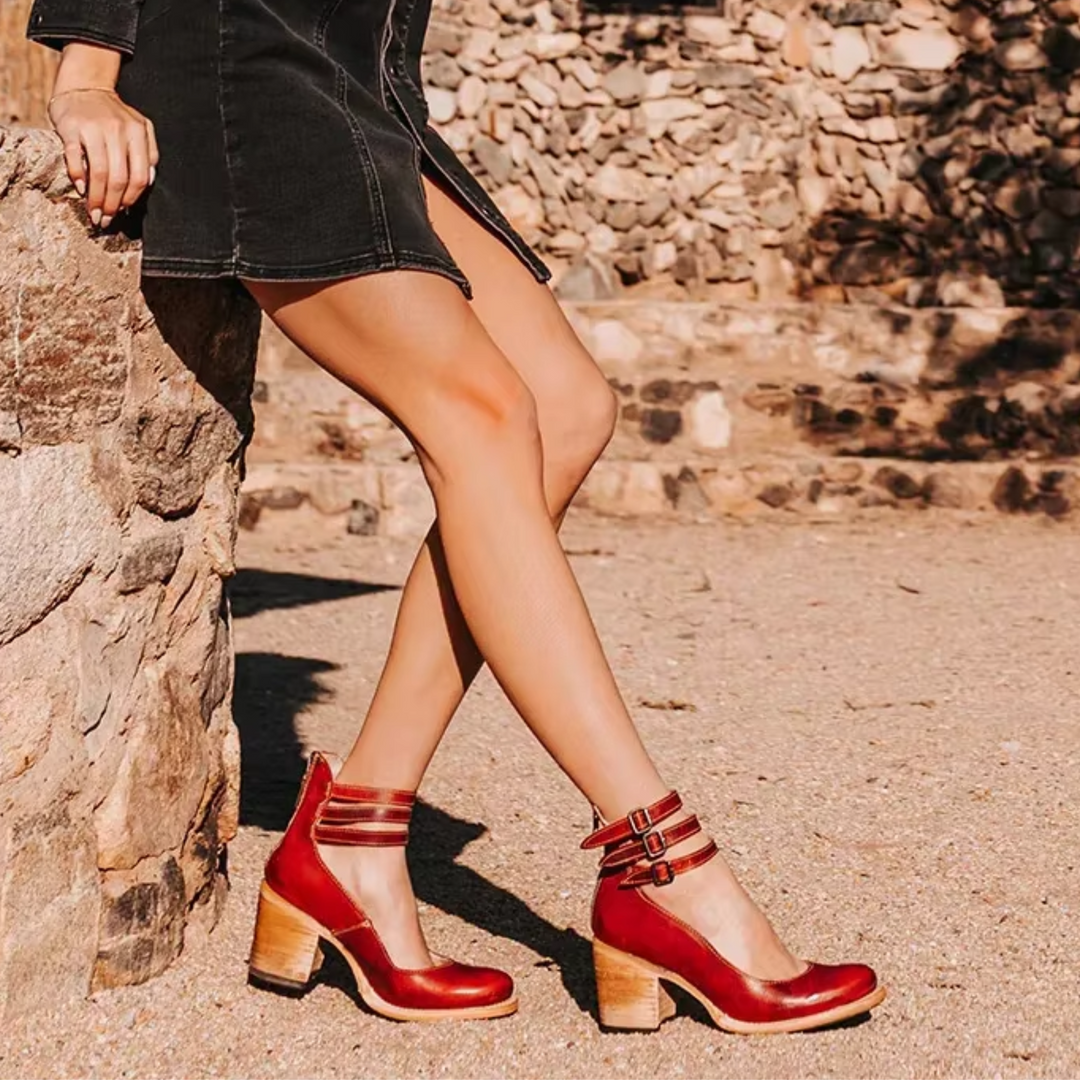Corinne | Chic Buckle-Strap Leather Ankle Boots