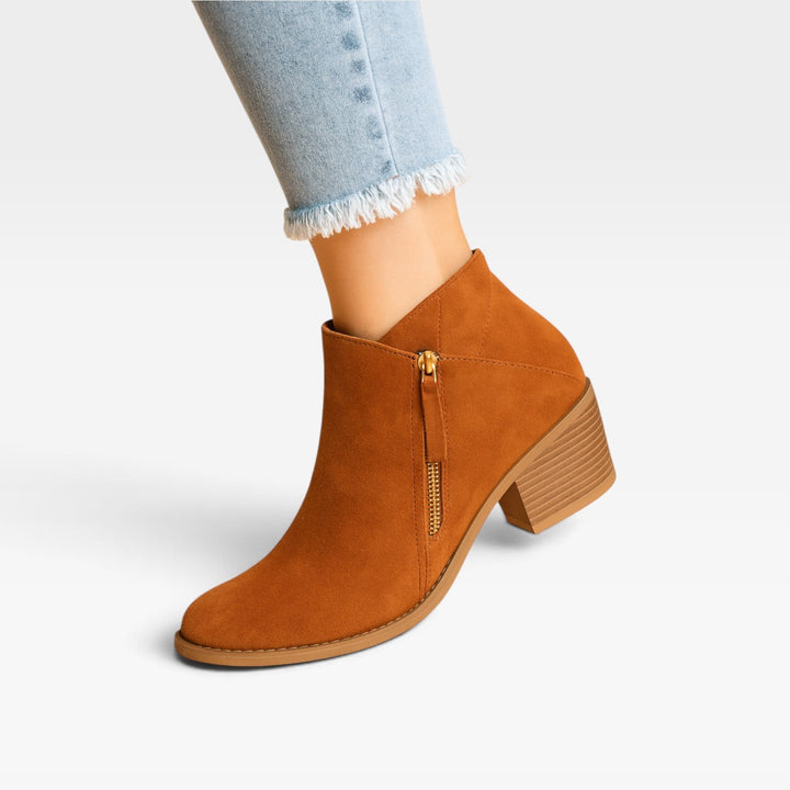 Evangeline | Polished Suede Block Heel Ankle Boots Women