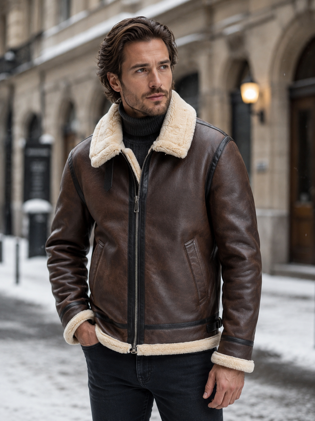 Gavin | Warm Leather Jacket Men Aviator Shearling