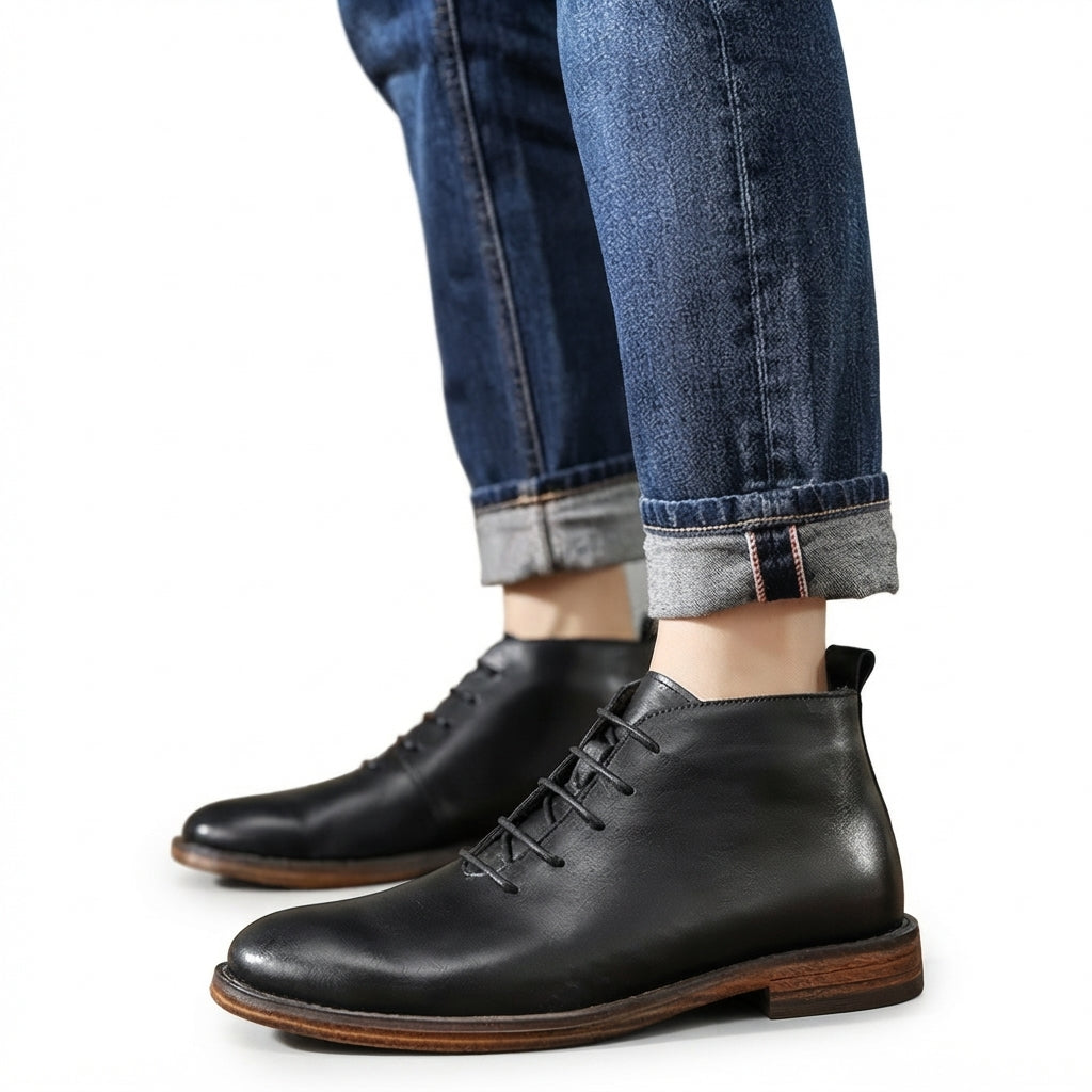Calvin | Polished Leather Chukka Ankle Boots for Men