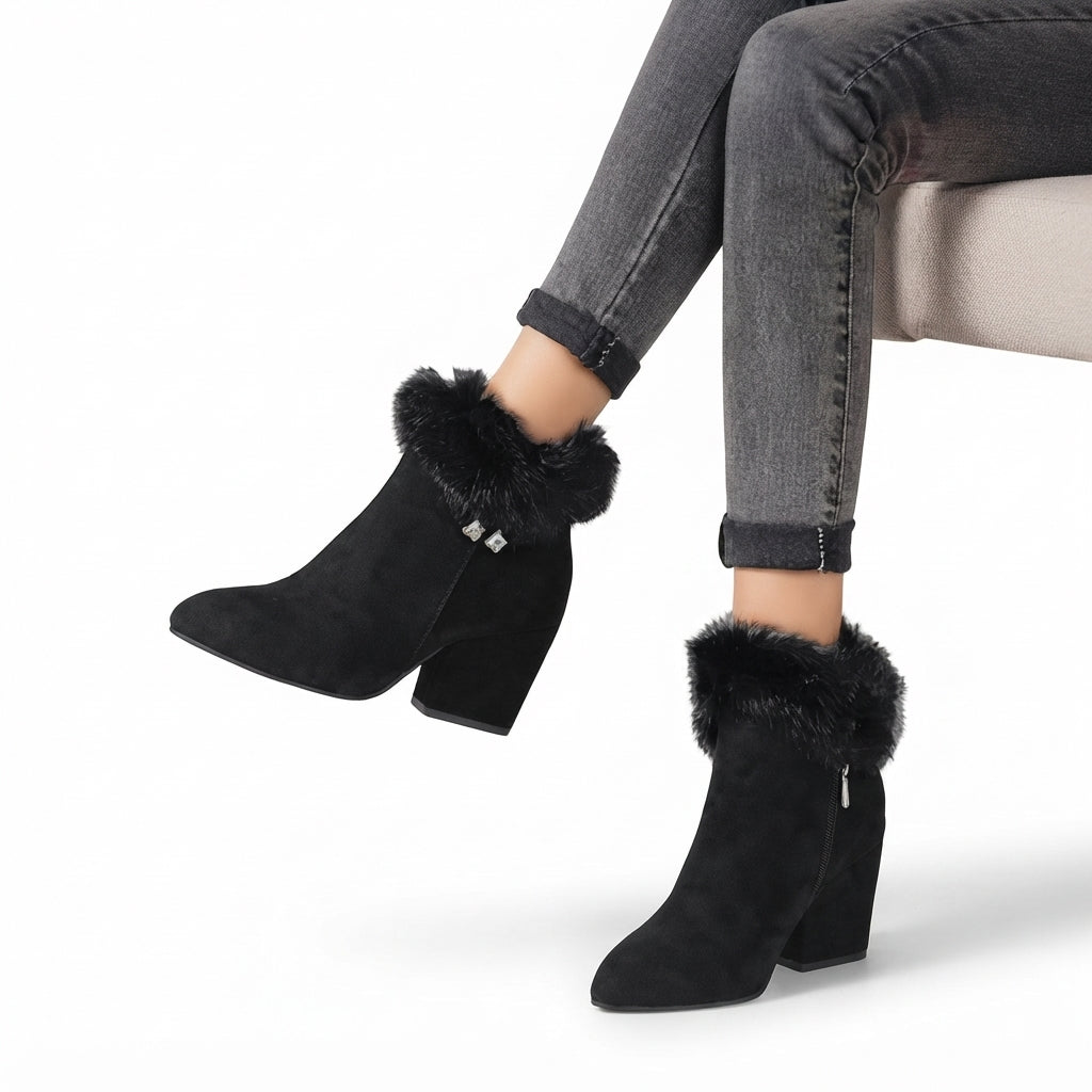 Beatrix | Cozy Faux Fur-Trim Heeled Ankle Boots for Women