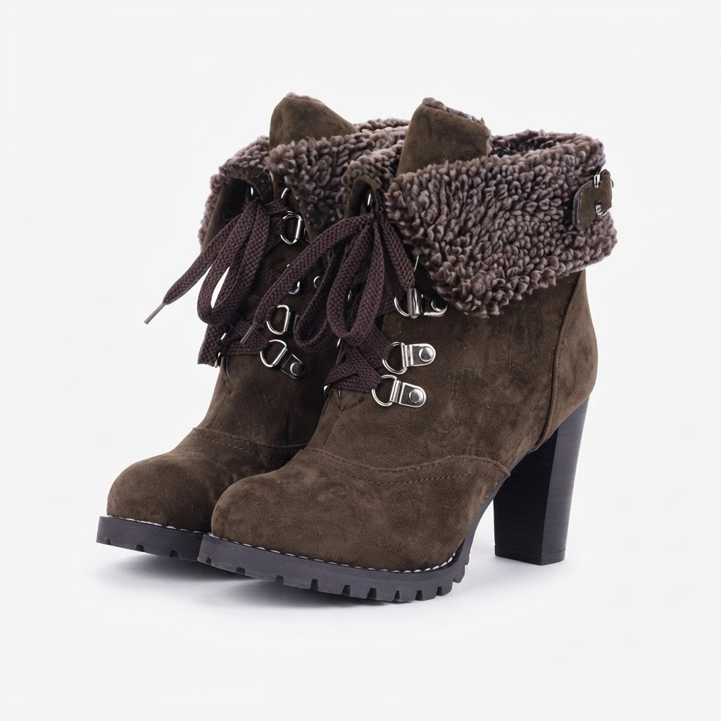 Genevieve | Stylish Fur-Trimmed Heeled Ankle Boots for Women