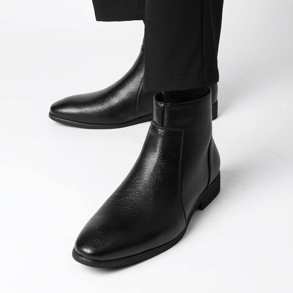 Idris | Sharp Pointed Toe Leather Ankle Boots for Men