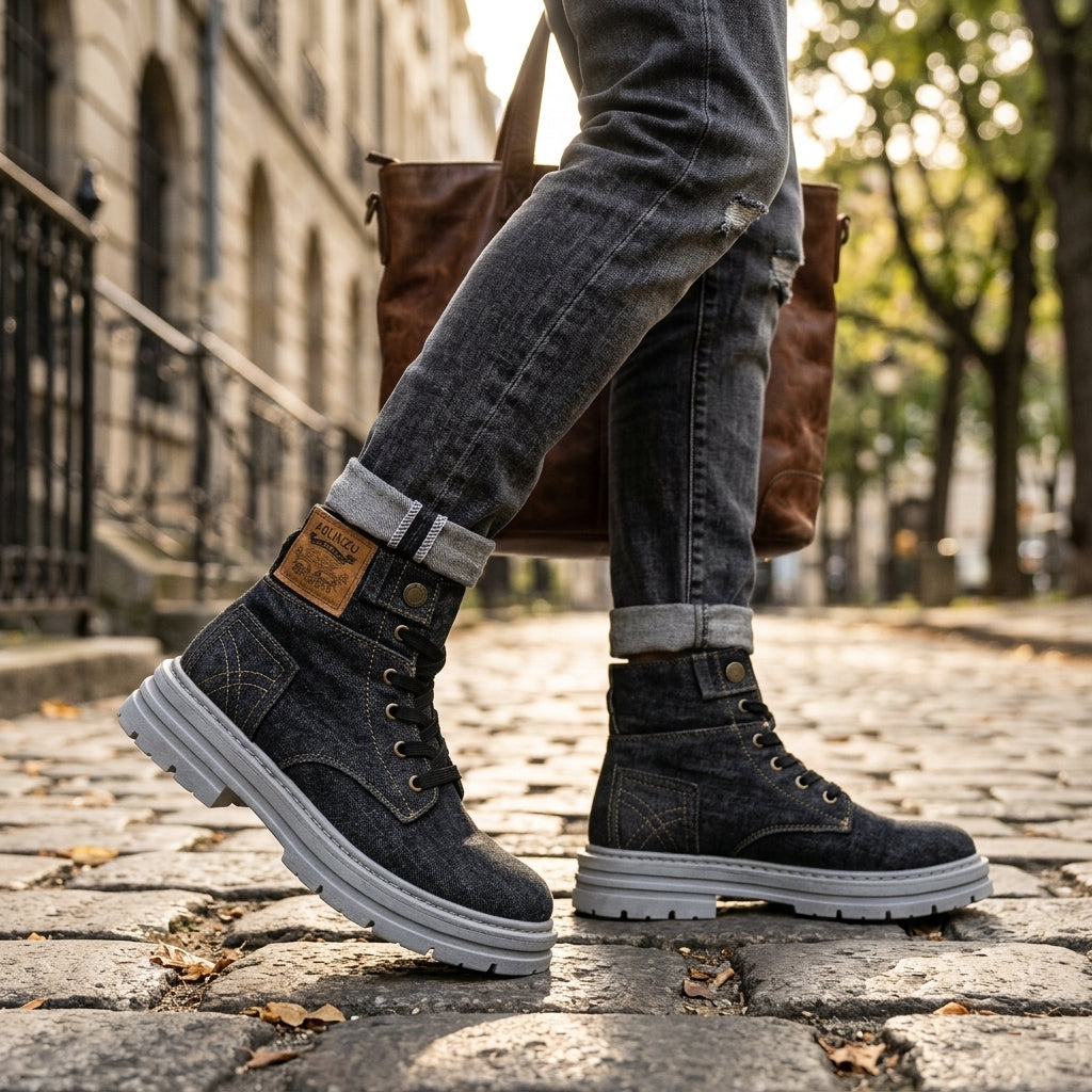 Farrell | Casual Denim Lace-Up Combat Boots for Men