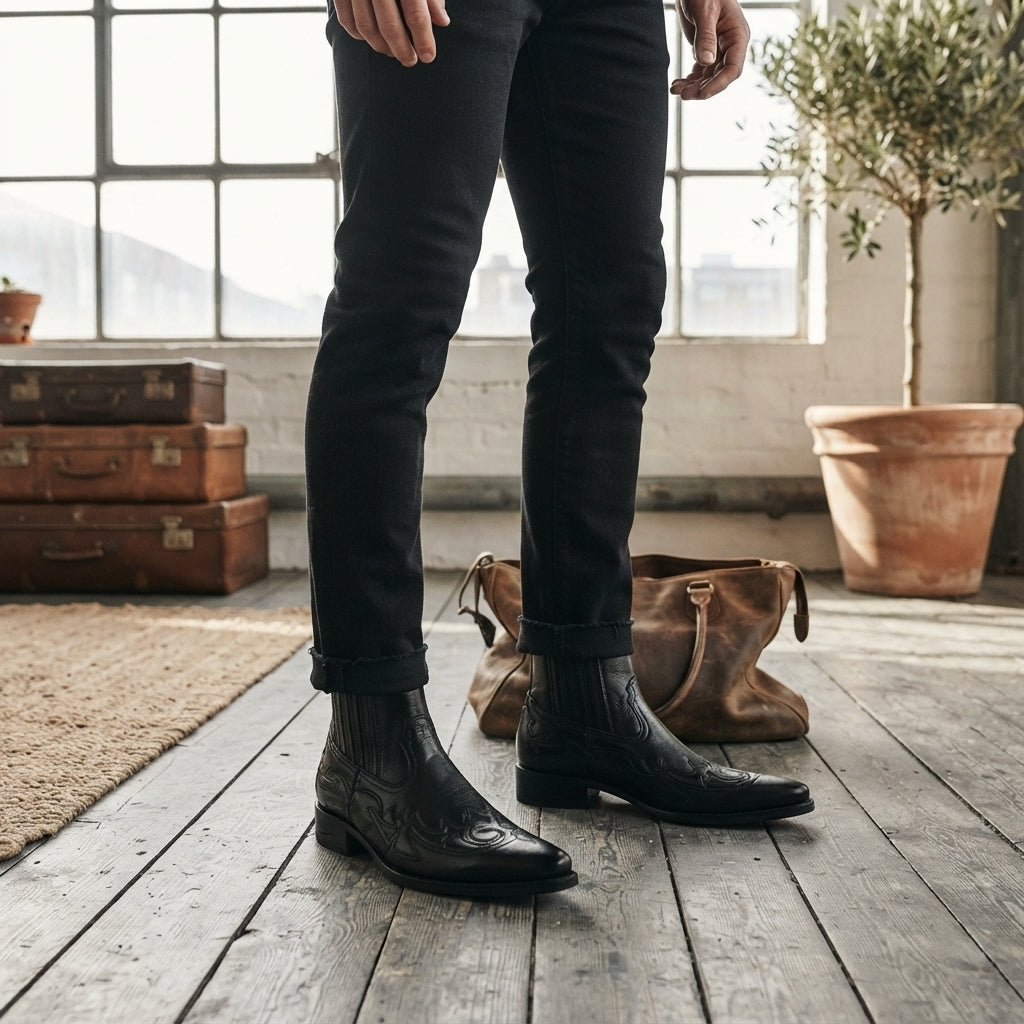 Idris | Premium Leather Cowboy Ankle Boots for Men