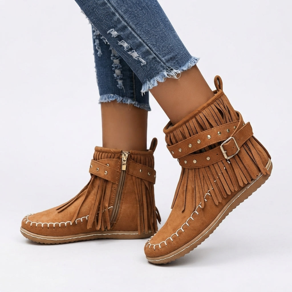 Isla | Relaxed Suede Fringe Ankle Boots for Women