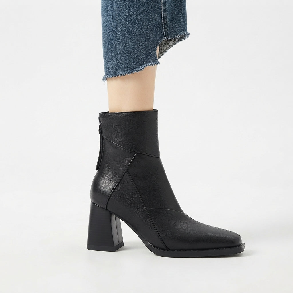Amelie | Polished Square Toe Heeled Ankle Boots