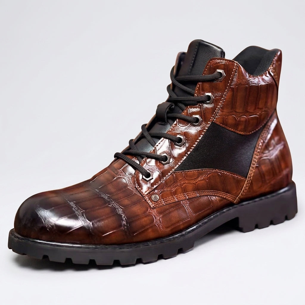 Andrew | Sturdy Croc-Embossed Leather Ankle Boots