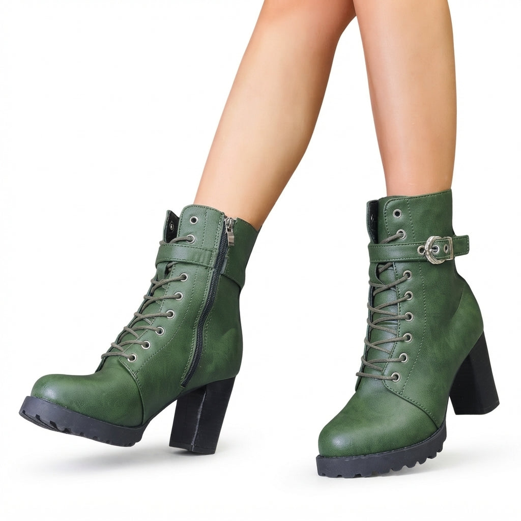 Georgina | Bold Lace-Up Heeled Combat Ankle Boots for Women