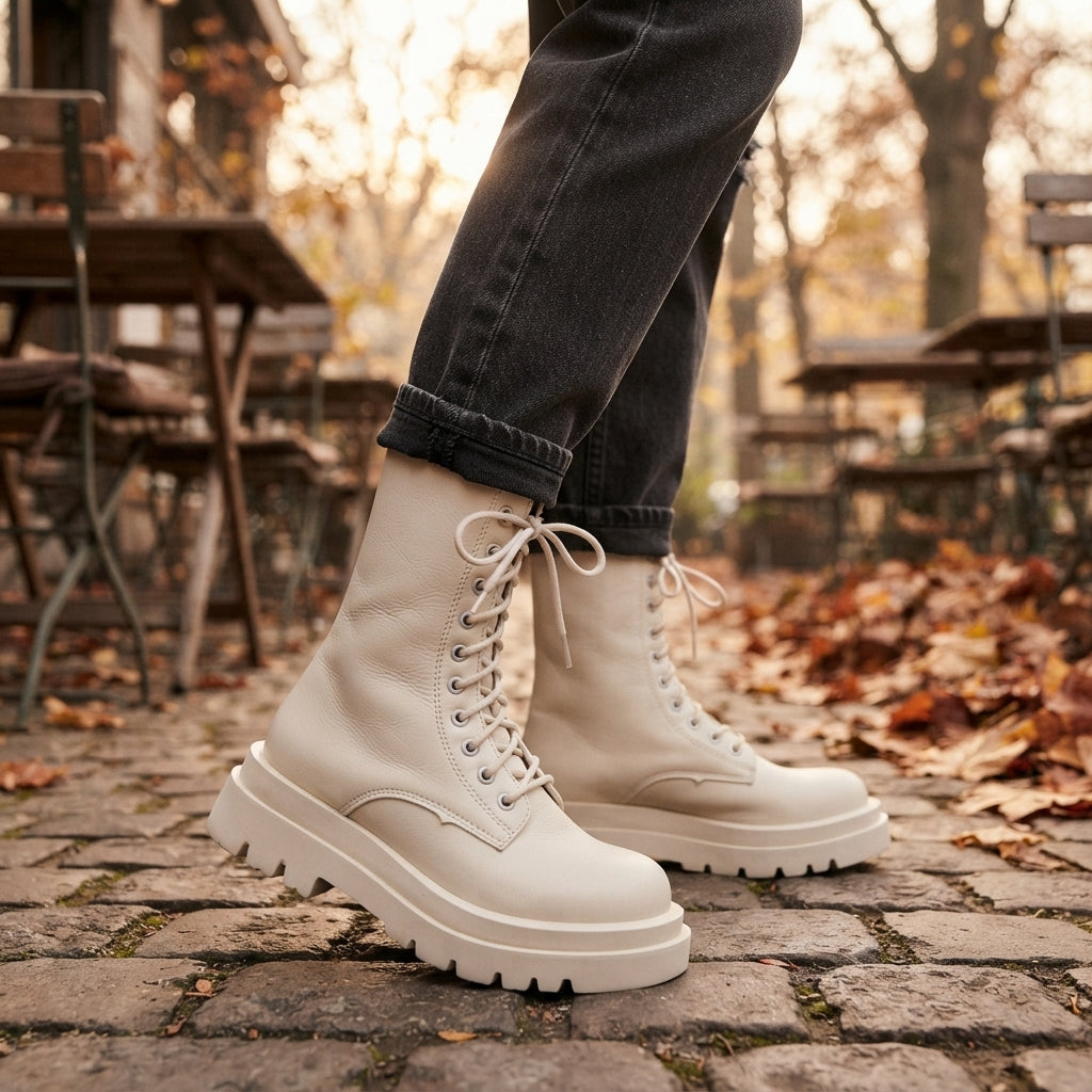 Georgina | Warm Leather Platform Lace-Up Winter Boots for Women