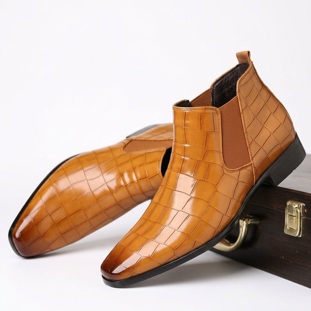 Leander | Sleek Croc-Embossed Chelsea Ankle Boots for Men