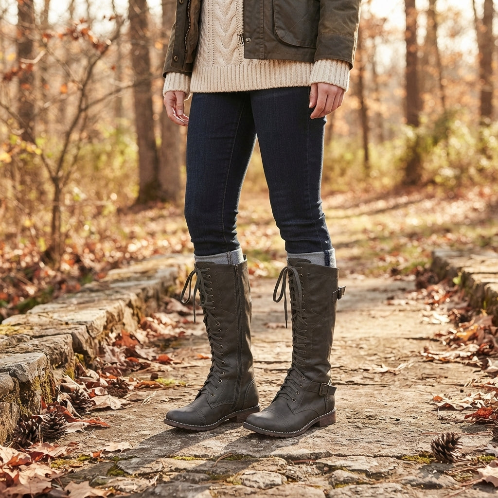 Georgina | Timeless Flat Lace-Up Knee High Boots for Women