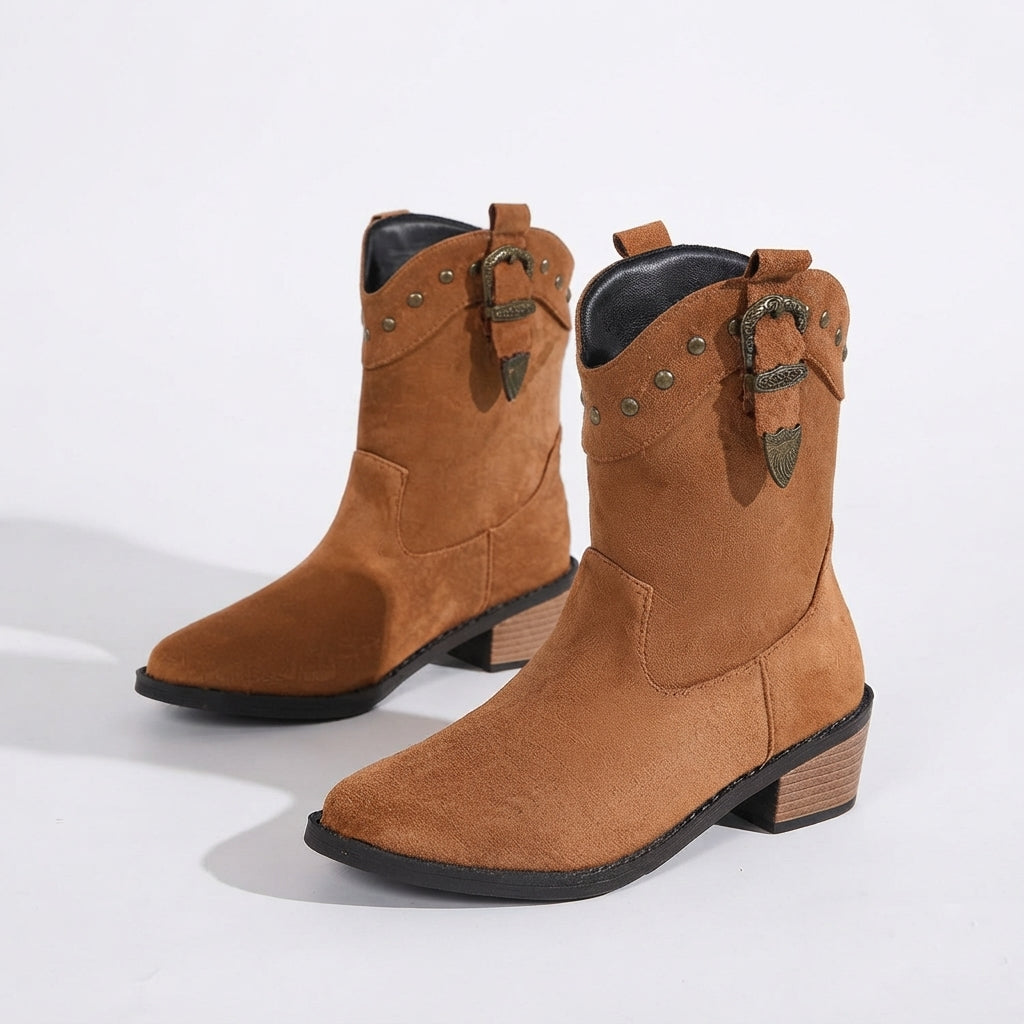 Genevieve | Vintage Studded Cowboy Ankle Boots for Women