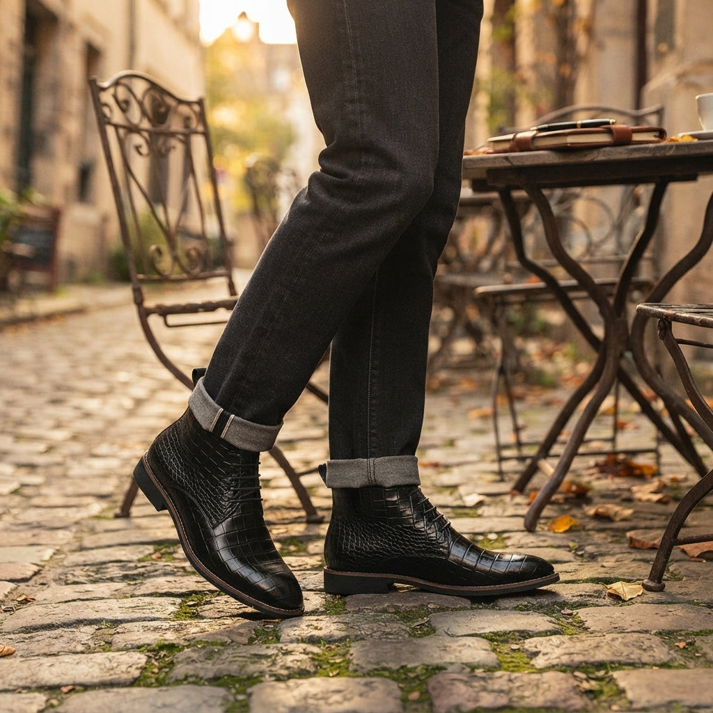Aurelius | Refined Croc-Embossed Leather Chukka Boots for Men