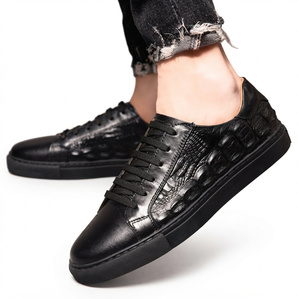Isaac | Stylish Croc-Embossed Leather Trainers for Men