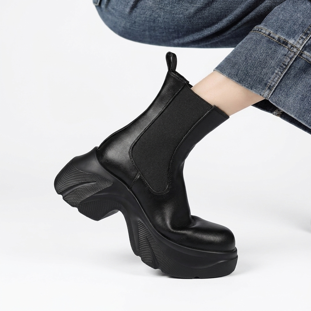 Cecily | Sculptural Platform Chelsea Boots