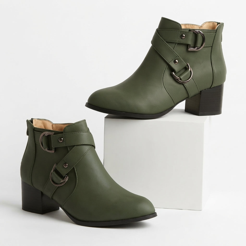Clara | Classic Cross Strap Heeled Ankle Boots for Women