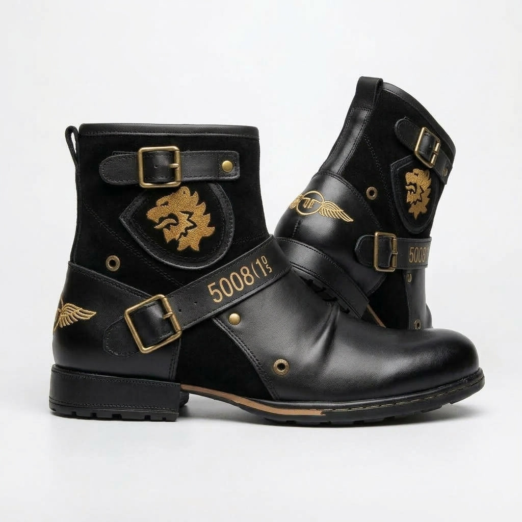 Axel | Rugged Leather Buckle Biker Ankle Boots for Men