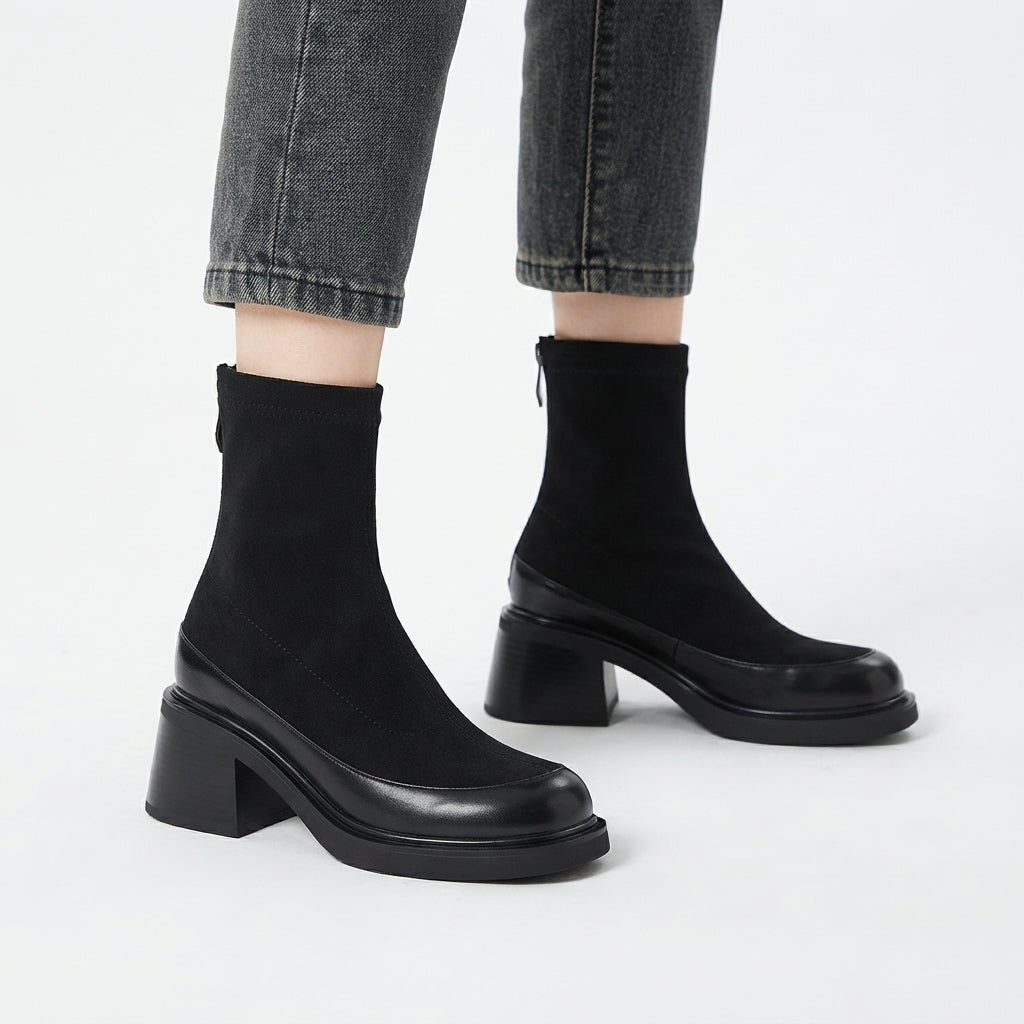 Lavinia | Sleek Square Toe Block Heel Ankle Boots for Women