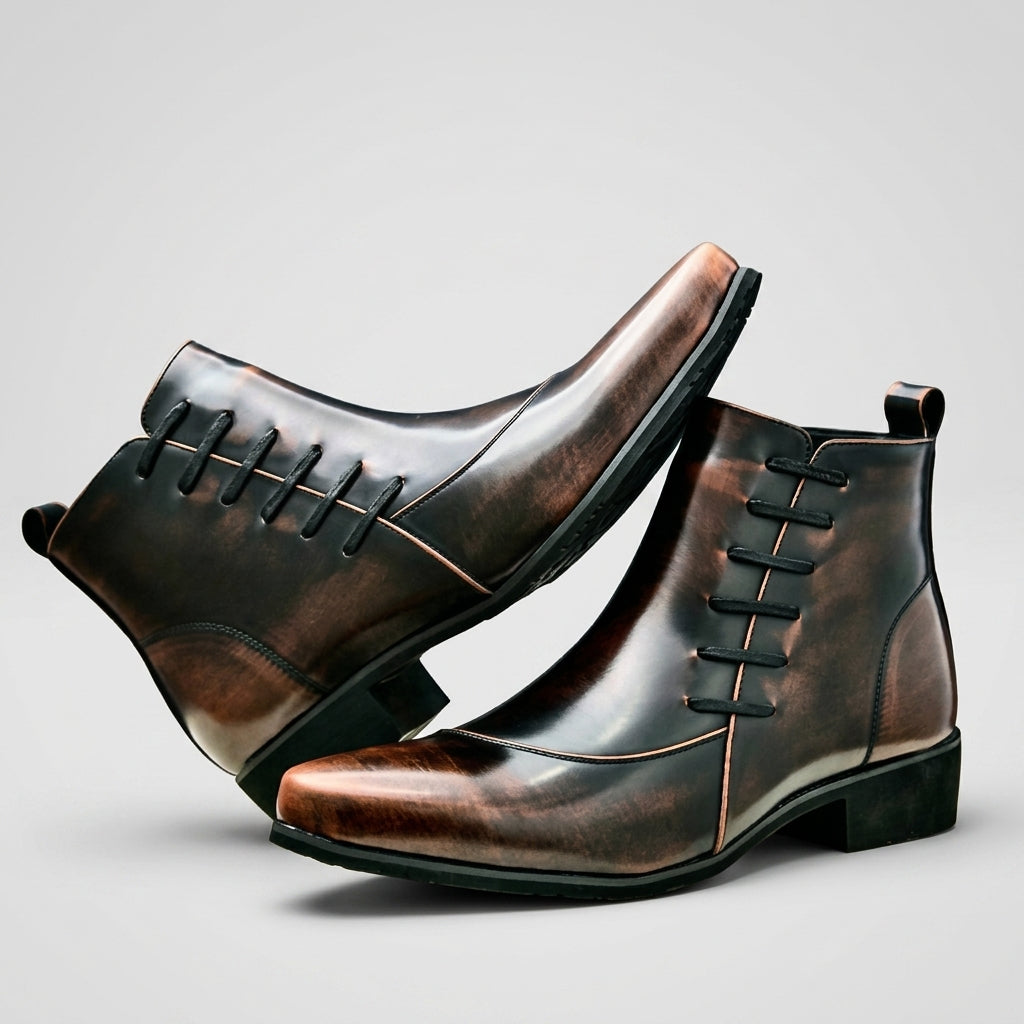 Xavier | Sleek Pointed Toe Leather Ankle Boots for Men