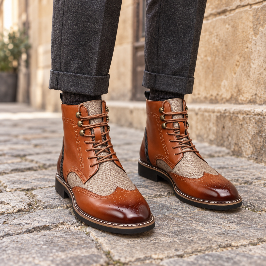 Barnaby | Classic Leather Brogue Lace-Up Ankle Boots for Men