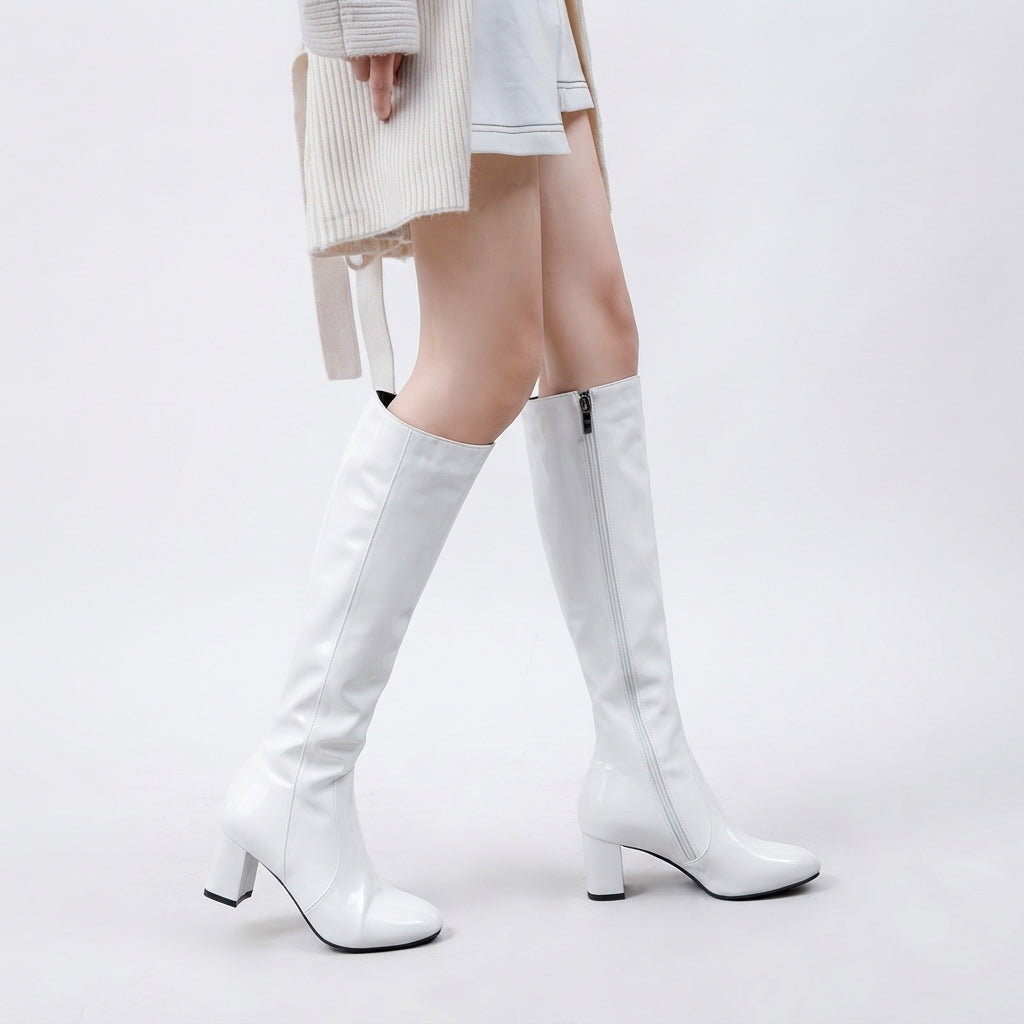 Rosamund | Polished Leather Heeled Knee High Boots for Women
