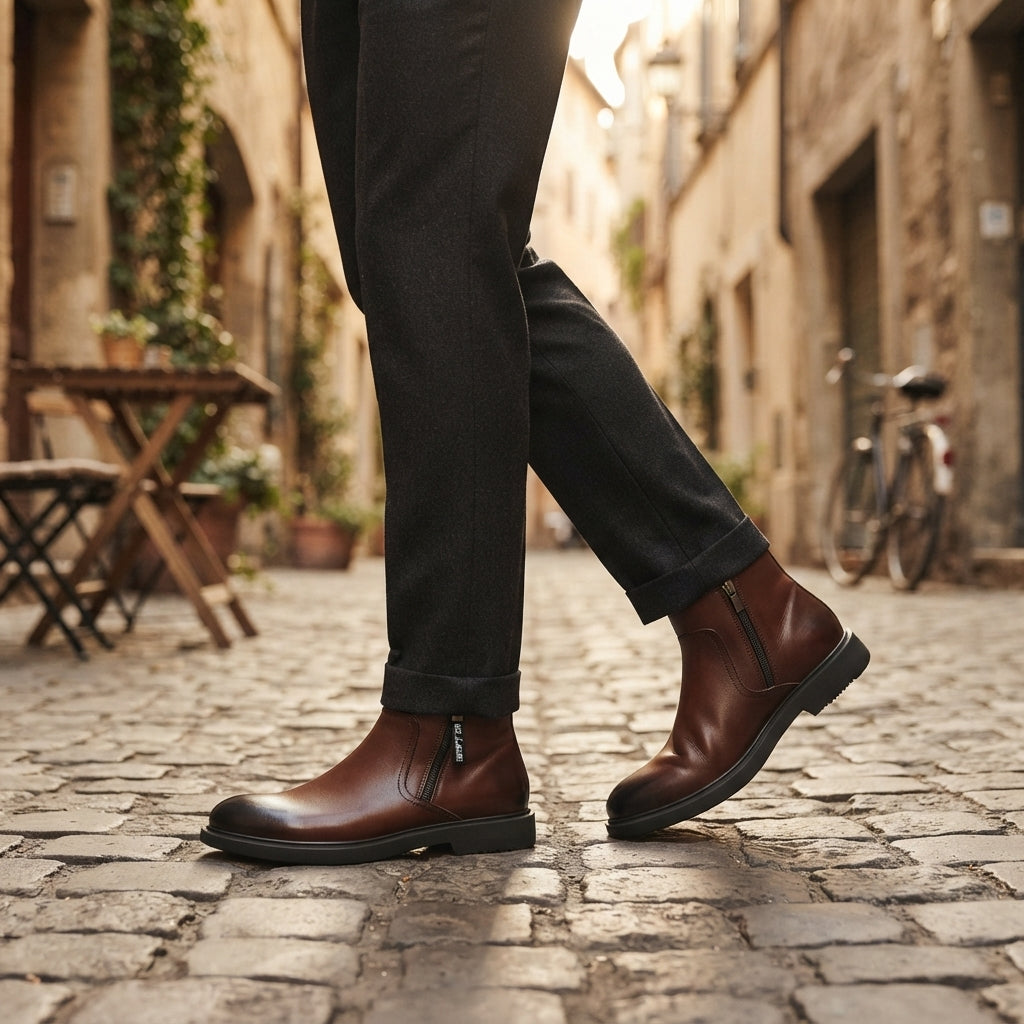 Ulric | Effortless Side-Zip Leather Ankle Boots for Men