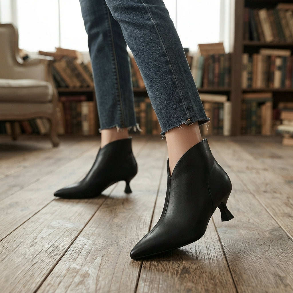 Delphine | Refined Pointed Toe Kitten Heel Ankle Boots